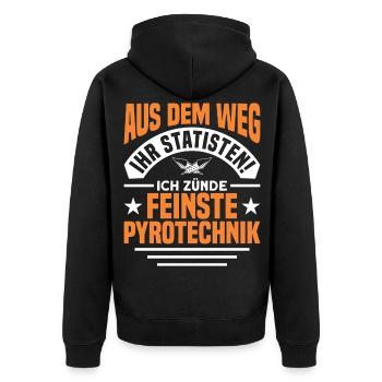 Feuerwerker Silvester Feuerwerk Geschenk - Unisex Premium Bio Zip Hoodie - Schwarz - Hinten - Nico (187cm)