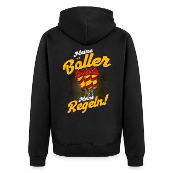 Silvester Feuerwerker Feuerwerk Geschenk - Unisex Premium Bio Zip Hoodie - Schwarz - Hinten - Nico (187cm)