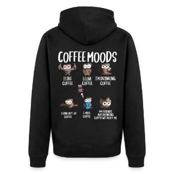 Cooffee Mood Eule Kaffee Trinker Cappuccino - Unisex Premium Bio Zip Hoodie - Schwarz - Hinten - Nico (187cm)