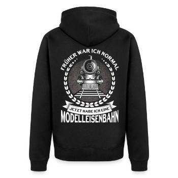 Modellbauer Modellbahn Modelleisenbahn Geschenk - Unisex Premium Bio Zip Hoodie - Schwarz - Hinten - Nico (187cm)