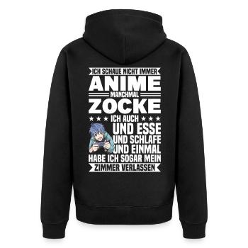 Manchmal Zocke Ich Auch - Unisex Premium Bio Zip Hoodie - Schwarz - Hinten - Nico (187cm)