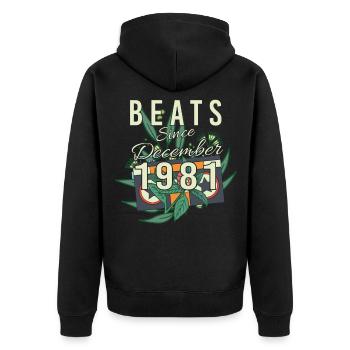 Geschenkidee Retro 1981 Im Dezember - Unisex Premium Bio Zip Hoodie - Schwarz - Hinten - Nico (187cm)