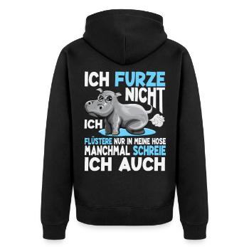Furzendes Nilpferd Ich Furze Nicht flüstere nur - Unisex Premium Bio Zip Hoodie - Schwarz - Hinten - Nico (187cm)