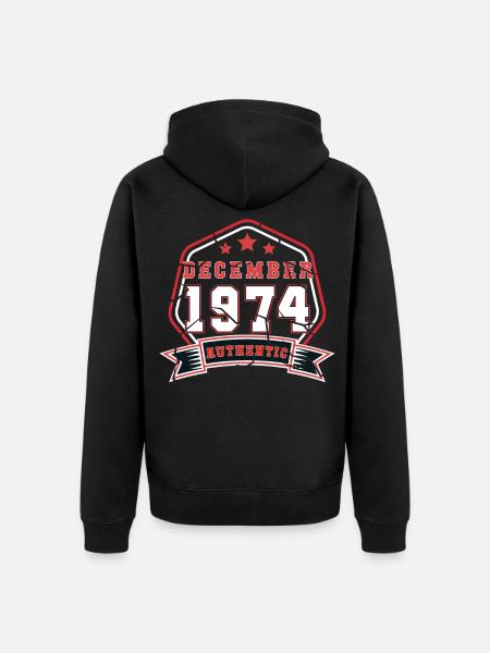 Født i december 1974 Retro - Premium økologisk unisex-hættejakke - sort