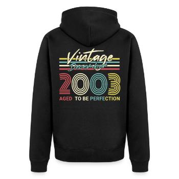 Geschenkidee Vintage Dezember 2003 - Unisex Premium Bio Zip Hoodie - Schwarz - Hinten - Nico (187cm)