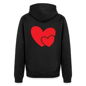 Rotes Doppel Herz Geschenkidee - Unisex Premium Bio Zip Hoodie - Schwarz - Hinten - Nico (187cm)