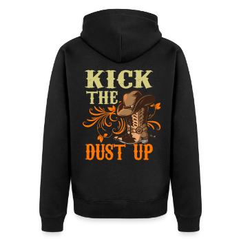 Western Kick The Dust Up Cowboyhut Cowboystiefel - Unisex Premium Bio Zip Hoodie - Schwarz - Hinten - Nico (187cm)