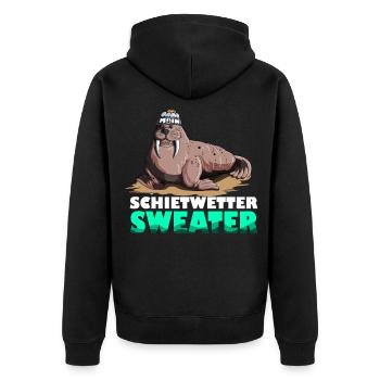 Walross Leuchtturm Norddeutsche Schietwetter - Unisex Premium Bio Zip Hoodie - Schwarz - Hinten - Nico (187cm)