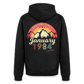 Né en janvier 1984 Mountains Vintage - Veste à capuche bio Premium Unisexe - noir - Dos - Nico (187cm)