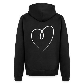 Weisses Herz Geschenkidee - Unisex Premium Bio Zip Hoodie - Schwarz - Hinten - Nico (187cm)