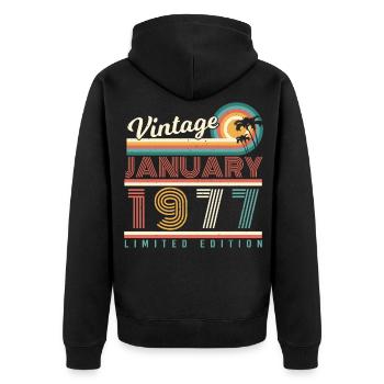 Janvier 1977 Palms Retro - Veste à capuche bio Premium Unisexe - noir - Dos - Nico (187cm)