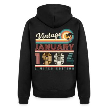 Né en 1984 Janvier Millésime - Veste à capuche bio Premium Unisexe - noir - Dos - Nico (187cm)