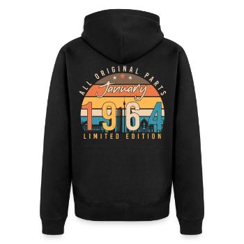 1964 Im Januar Limitiert Retro - Unisex Premium Bio Zip Hoodie - Schwarz - Hinten - Nico (187cm)