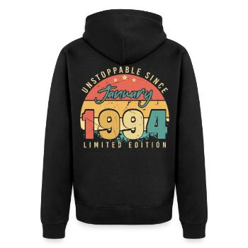 1994 Januar Geschenkidee Vintage - Unisex Premium Bio Zip Hoodie - Schwarz - Hinten - Nico (187cm)