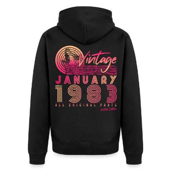Geboren 1983 Im Januar Vintage - Unisex Premium Bio Zip Hoodie - Schwarz - Hinten - Nico (187cm)