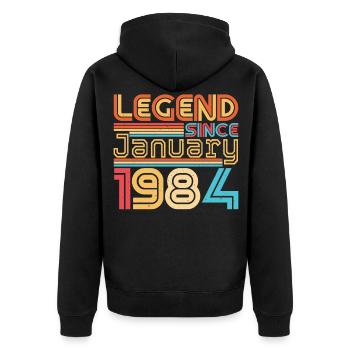 Né en 1984 Janvier Millésime - Veste à capuche bio Premium Unisexe - noir - Dos - Nico (187cm)