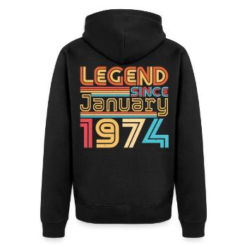 January 1974 Retro Legend - Unisex Premium Organic Zip Hoodie - black - Back - Nico (187cm)