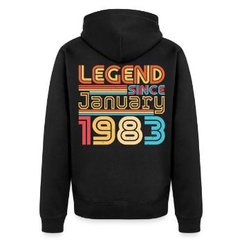 Geboren 1983 Januar Vintage - Unisex Premium Bio Zip Hoodie - Schwarz - Hinten - Nico (187cm)