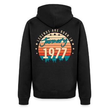 January 1977 Retro Legend - Unisex Premium Organic Zip Hoodie - black - Back - Nico (187cm)
