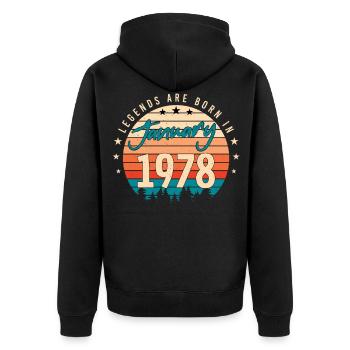 January 1978 Retro Legend - Unisex Premium Organic Zip Hoodie - black - Back - Nico (187cm)