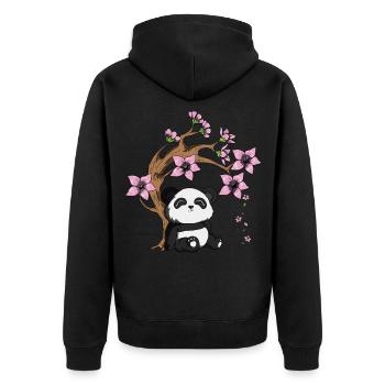 Panda Bear Tree Cherry Blossom Bamboo Happy Panda - Unisex Premium Organic Zip Hoodie - black - Back - Nico (187cm)