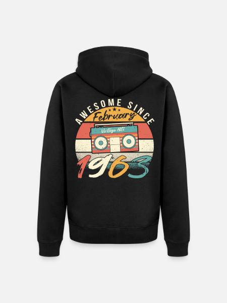 Millésime 1963 en février - Veste à capuche bio Premium Unisexe - noir