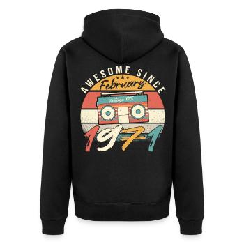Februar 1971 Retro - Unisex Premium Bio Zip Hoodie - Schwarz - Hinten - Nico (187cm)