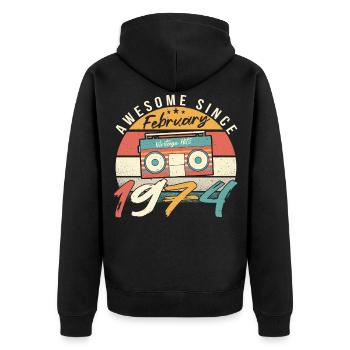 February 1974 Retro - Unisex Premium Organic Zip Hoodie - black - Back - Nico (187cm)
