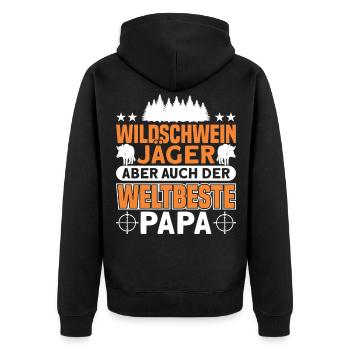 Jäger Jagd Jagen Geschenk - Unisex Premium Bio Zip Hoodie - Schwarz - Hinten - Nico (187cm)