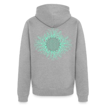 Fleur de vie - Veste à capuche bio Premium Unisexe - gris chiné - Dos - Nico (187cm)