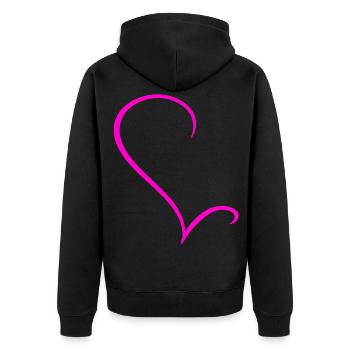 Halbes Pinkes Herz - Unisex Premium Bio Zip Hoodie - Schwarz - Hinten - Nico (187cm)