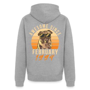 1994 Februar Vintage Geschenkidee - Unisex Premium Bio Zip Hoodie - Grau meliert - Hinten - Nico (187cm)