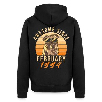 1994 Februar Vintage Geschenkidee - Unisex Premium Bio Zip Hoodie - Schwarz - Hinten - Nico (187cm)