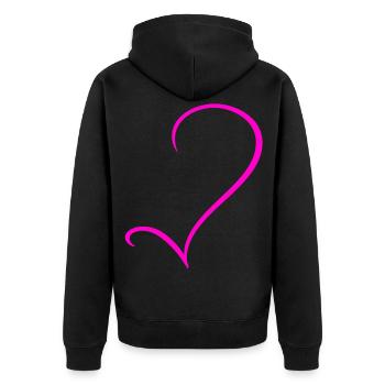 Halbes Pinkes Herz - Unisex Premium Bio Zip Hoodie - Schwarz - Hinten - Nico (187cm)