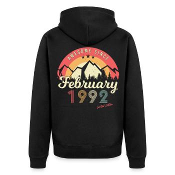 Geschenkidee Vintage Februar 1992 - Unisex Premium Bio Zip Hoodie - Schwarz - Hinten - Nico (187cm)