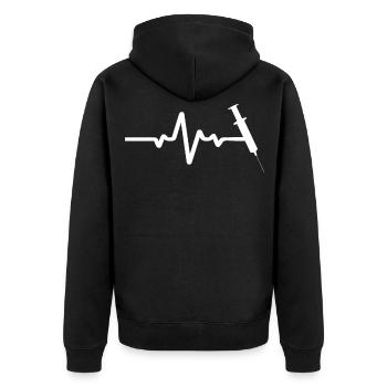 Spritze Auf EKG Linie - Unisex Premium Bio Zip Hoodie - Schwarz - Hinten - Nico (187cm)