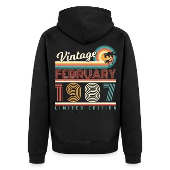 Né en février 1987 Retro - Veste à capuche bio Premium Unisexe - noir - Dos - Nico (187cm)