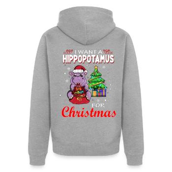 I want a Hippopotamus for Christmas Nilpferd XMAS - Unisex Premium Bio Zip Hoodie - Grau meliert - Hinten - Nico (187cm)