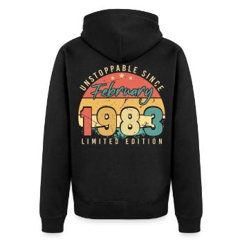Geboren 1983 Im Februar Retro - Unisex Premium Bio Zip Hoodie - Schwarz - Hinten - Nico (187cm)