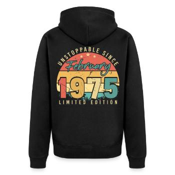 Février 1975 Unstoppable Retro - Veste à capuche bio Premium Unisexe - noir - Dos - Nico (187cm)