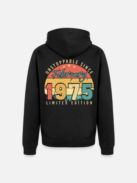 Février 1975 Unstoppable Retro - Veste à capuche bio Premium Unisexe - noir