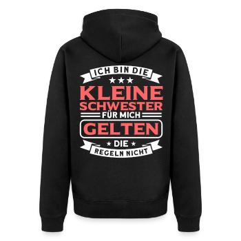 Schwester Kleine Schwester Geschwister Geschenk - Unisex Premium Bio Zip Hoodie - Schwarz - Hinten - Nico (187cm)