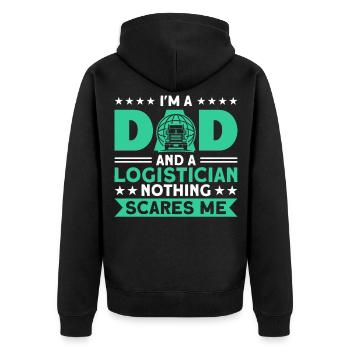 Logistiker Lager Logistik Geschenk - Unisex Premium Bio Zip Hoodie - Schwarz - Hinten - Nico (187cm)