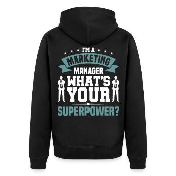 Werbestrategie Marketing Manager Marketing - Unisex Premium Bio Zip Hoodie - Schwarz - Hinten - Nico (187cm)