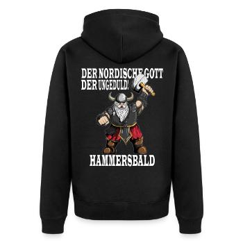 Wikinger Nordische Gott der Ungeduld Hammersbald - Unisex Premium Bio Zip Hoodie - Schwarz - Hinten - Nico (187cm)