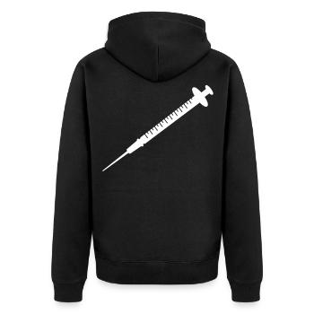 Spritze - Unisex Premium Bio Zip Hoodie - Schwarz - Hinten - Nico (187cm)