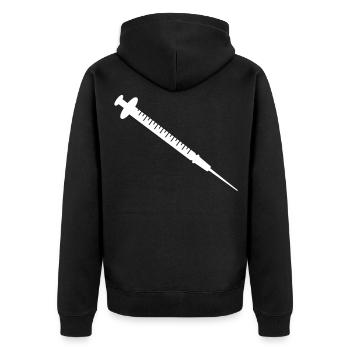 Spritze Weiss - Unisex Premium Bio Zip Hoodie - Schwarz - Hinten - Nico (187cm)