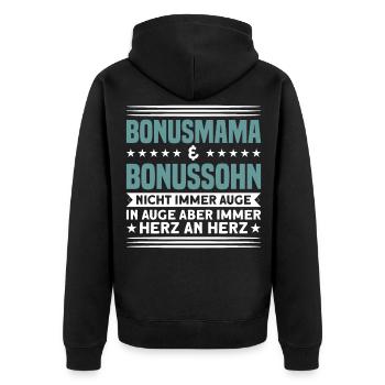 Bonus Sohn Familie Stiefsohn Geschenk - Unisex Premium Bio Zip Hoodie - Schwarz - Hinten - Nico (187cm)