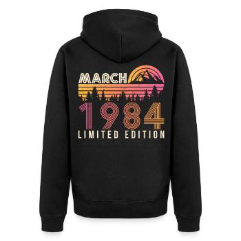 Né en mars 1984 Retro - Veste à capuche bio Premium Unisexe - noir - Dos - Nico (187cm)