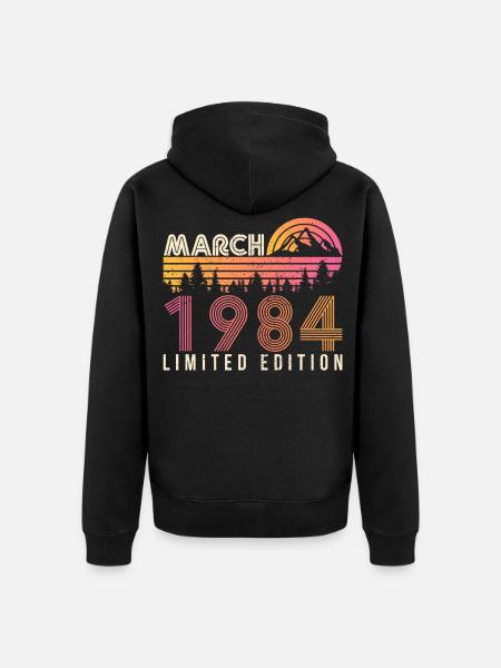Né en mars 1984 Retro - Veste à capuche bio Premium Unisexe - noir
